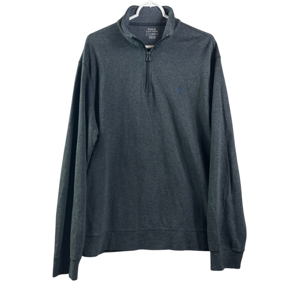 Polo Ralph Lauren Quarter Zip Long Sleeve Shirt Mens Large Gray Cotton - Picture 1 of 8